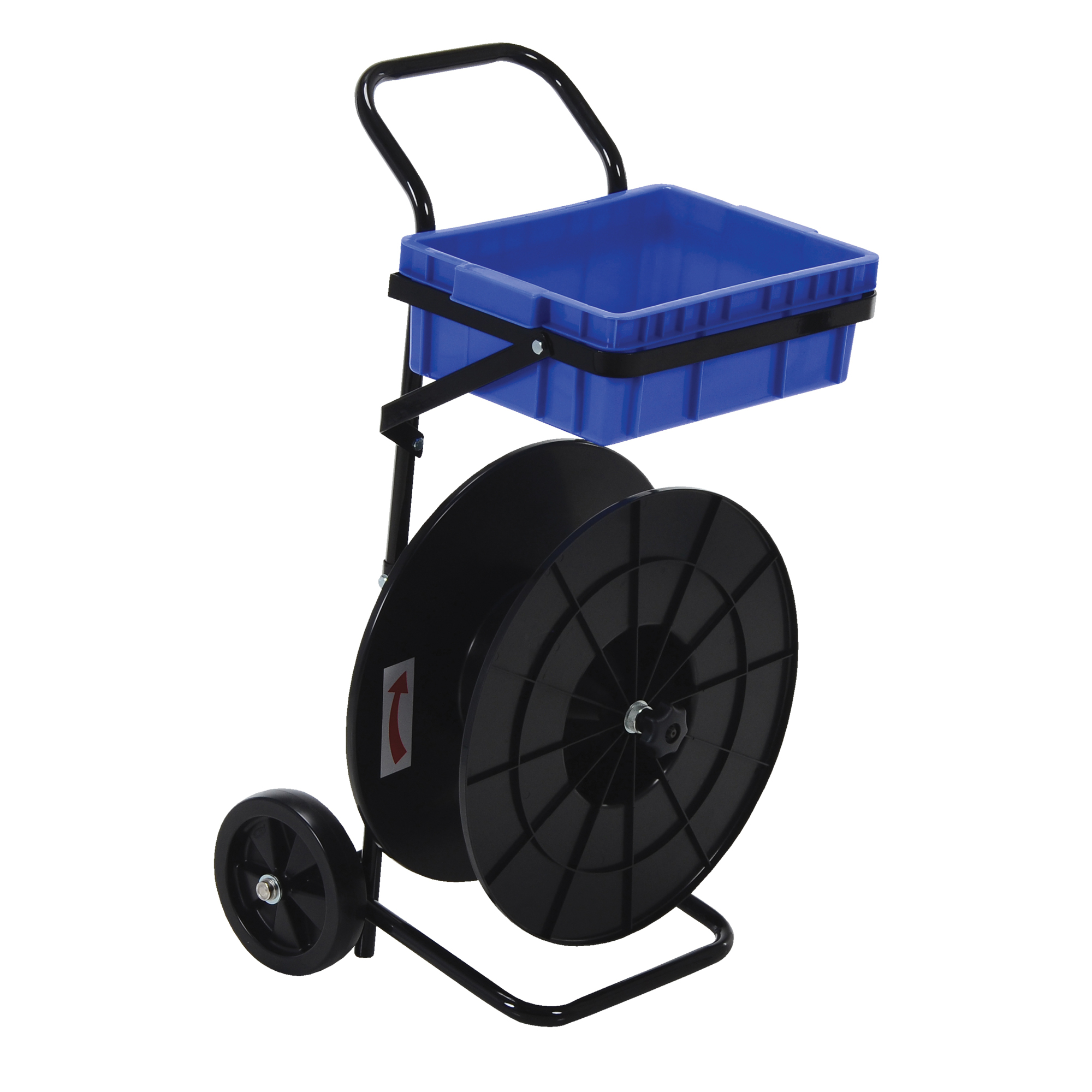 Vestil Steel Lightweight Strapping Cart - Poly Strapping Compatible, Plastic Wheels, Integral Tool Tray, Black, Model# STRAP-PS-P
